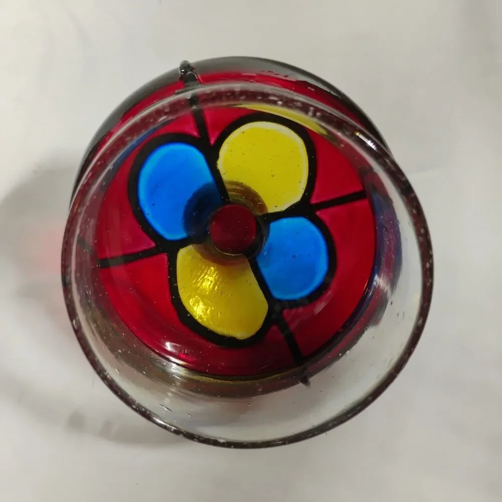 Vintage Vidrio  Stained Glass Lidded Jar, 8